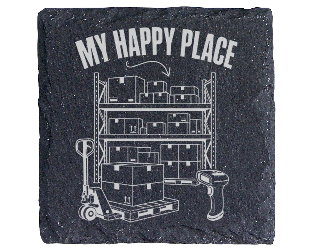 Schiefer Untersetzer My Happy Place Lager - Geschenk für Logistiker Mi – Bild 1