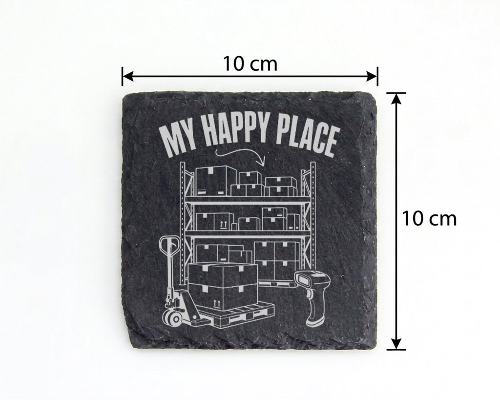 Schiefer Untersetzer My Happy Place Lager - Geschenk für Logistiker Mi – Bild 4