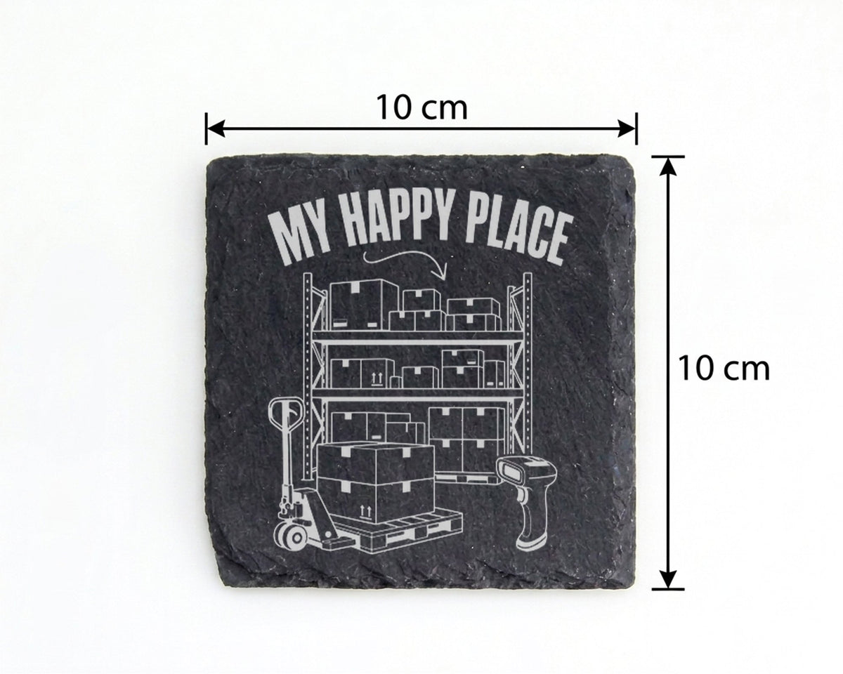 Schiefer Untersetzer My Happy Place Lager - Geschenk für Logistiker Mi – Bild 4