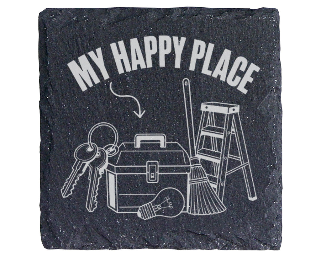 Schiefer Untersetzer My Happy Place Werkzeug - Geschenk für Handwerker – Bild 1