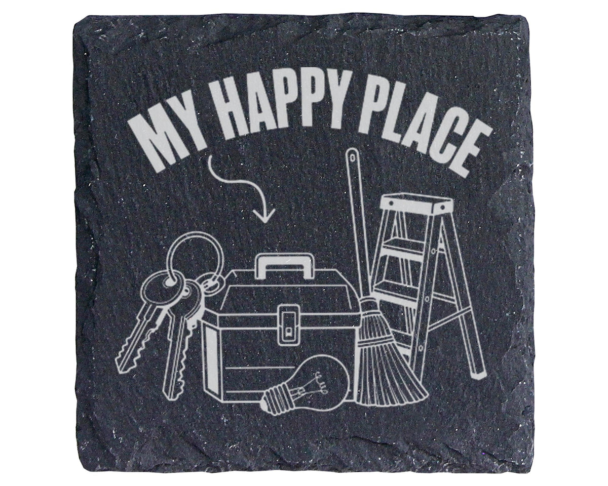 Schiefer Untersetzer My Happy Place Werkzeug - Geschenk für Handwerker – Bild 1