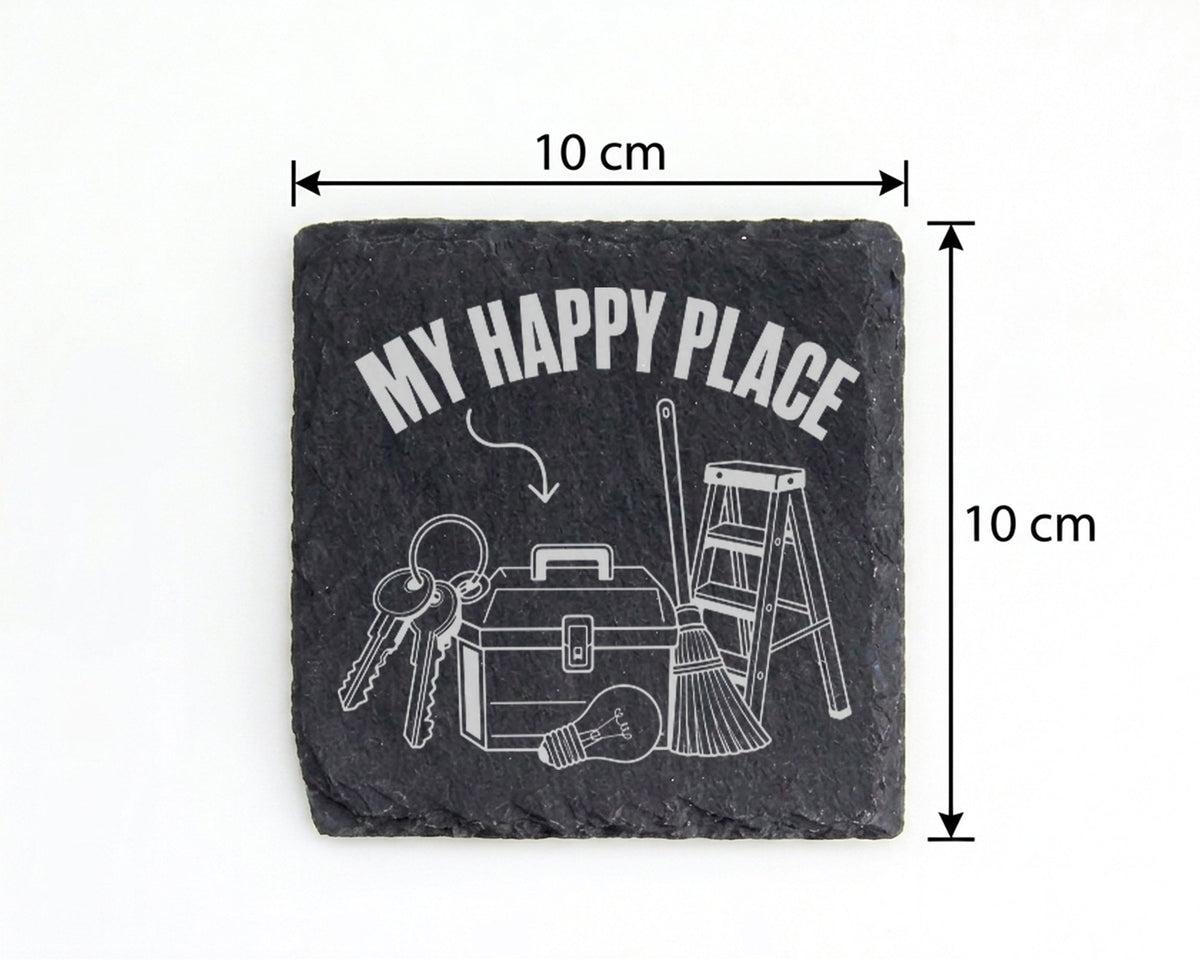 Schiefer Untersetzer My Happy Place Werkzeug - Geschenk für Handwerker – Bild 4