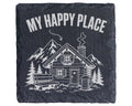 Schiefer Untersetzer Almhütte My Happy Place Berge - Geschenk Für Wand – Bild 1