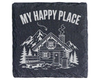 Schiefer Untersetzer Almhütte My Happy Place Berge - Geschenk Für Wand – Bild 1