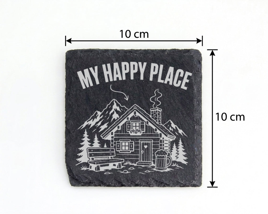 Schiefer Untersetzer Almhütte My Happy Place Berge - Geschenk Für Wand – Bild 4