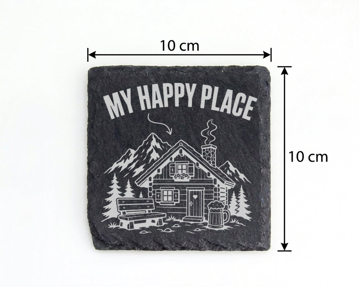 Schiefer Untersetzer Almhütte My Happy Place Berge - Geschenk Für Wand – Bild 4