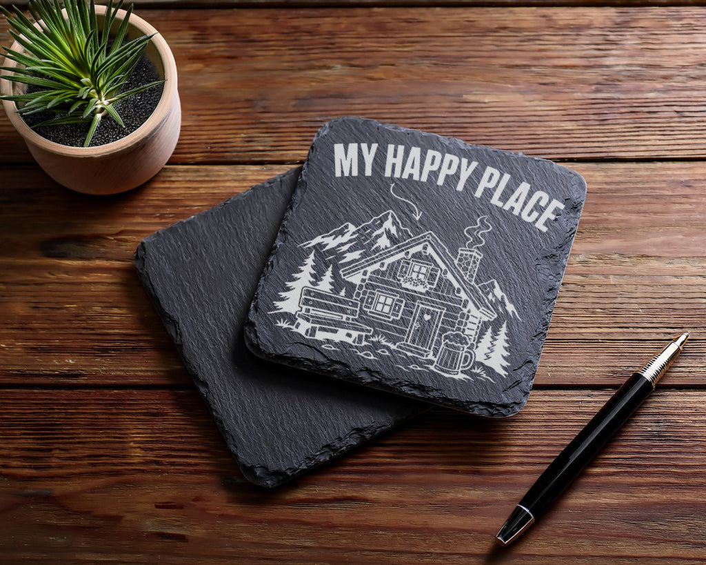 Schiefer Untersetzer Almhütte My Happy Place Berge - Geschenk Für Wand – Bild 5