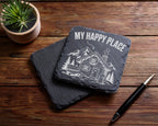 Schiefer Untersetzer Almhütte My Happy Place Berge - Geschenk Für Wand – Bild 5