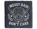 Schiefer Untersetzer Hochlandrind Messy Hair Don't Care - Süßes Gesche – Bild 1