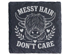 Schiefer Untersetzer Hochlandrind Messy Hair Don't Care - Süßes Gesche – Bild 1