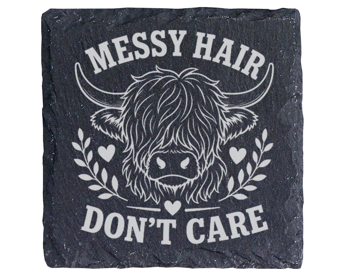 Schiefer Untersetzer Hochlandrind Messy Hair Don't Care - Süßes Gesche – Bild 1