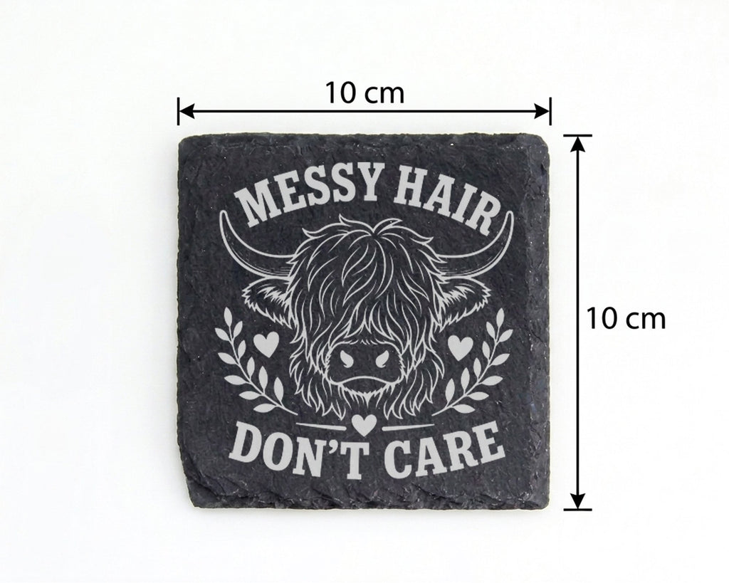 Schiefer Untersetzer Hochlandrind Messy Hair Don't Care - Süßes Gesche – Bild 4