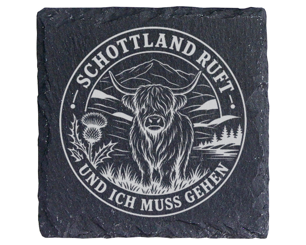 Schiefer Untersetzer Hochlandrind Schottland ruft und ich muss gehen - – Bild 1