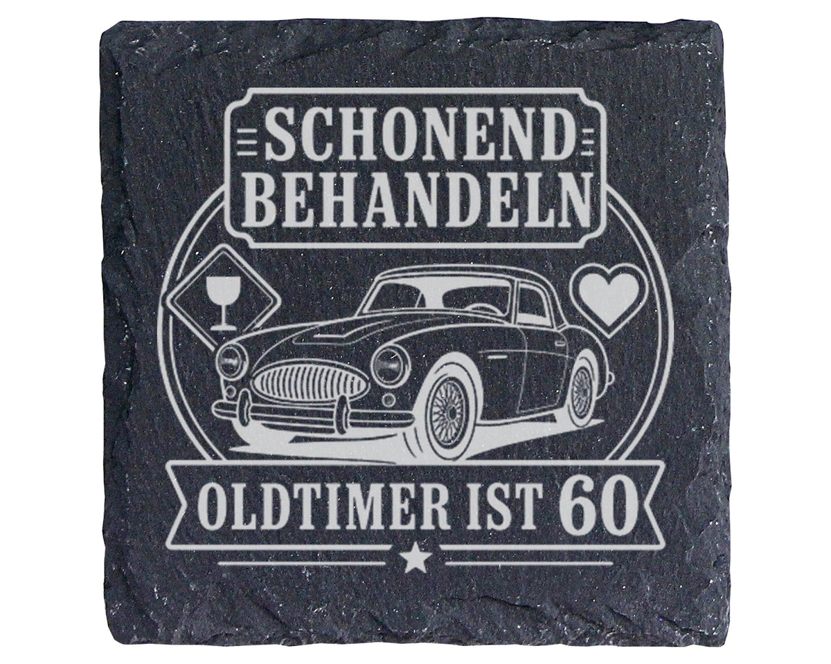 Schiefer Untersetzer Schonend behandeln Oldtimer ist 60 - Lustiges Ges – Bild 1