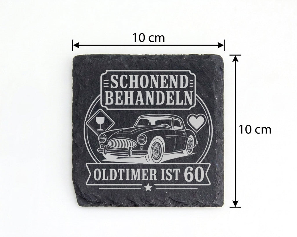 Schiefer Untersetzer Schonend behandeln Oldtimer ist 60 - Lustiges Ges – Bild 4