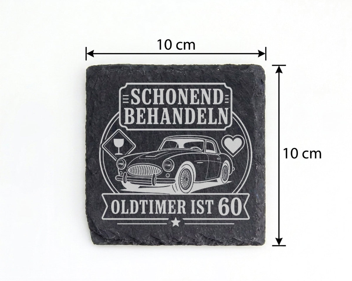 Schiefer Untersetzer Schonend behandeln Oldtimer ist 60 - Lustiges Ges – Bild 4