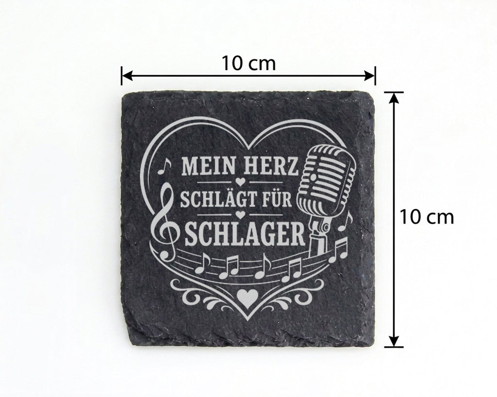 Schiefer Untersetzer Mein Herz schlägt für Schlager - Geschenk Schlage – Bild 4