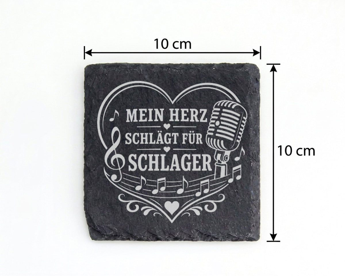 Schiefer Untersetzer Mein Herz schlägt für Schlager - Geschenk Schlage – Bild 4