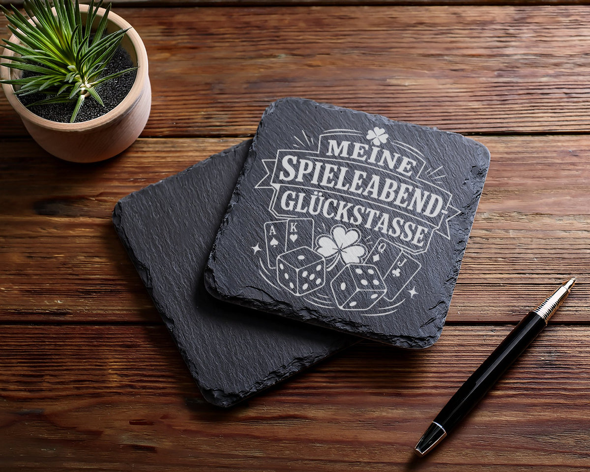Schiefer Untersetzer Spieleabend Meine Glückstasse - Geschenk für Bret – Bild 5