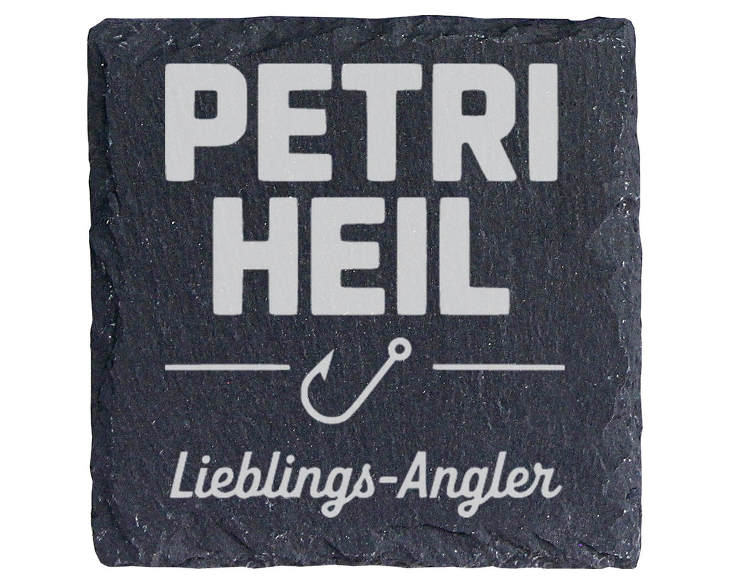 Schiefer Untersetzer Petri Heil Lieblings-Angler - Geschenk Für Fische – Bild 1