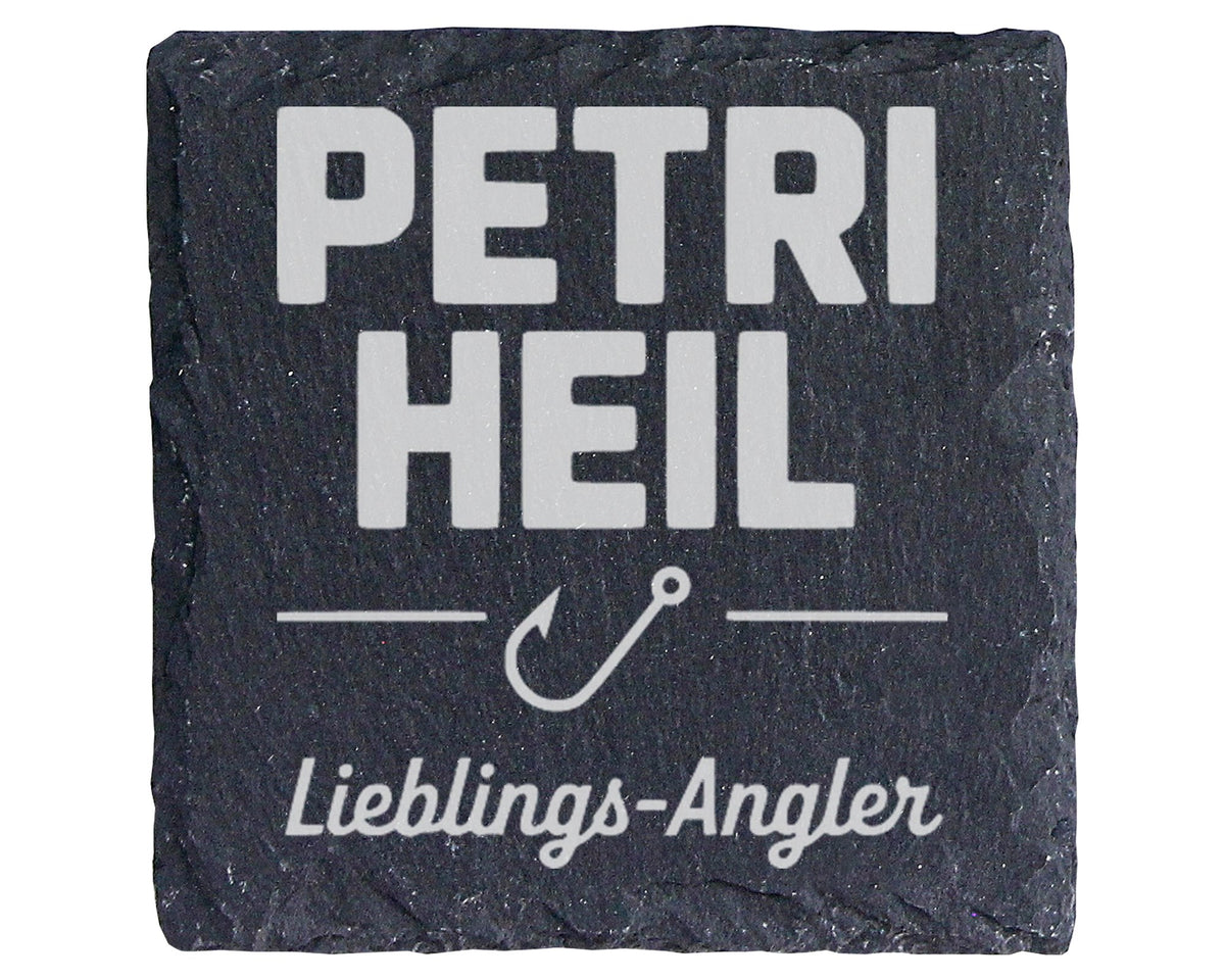 Schiefer Untersetzer Petri Heil Lieblings-Angler - Geschenk Für Fische – Bild 1