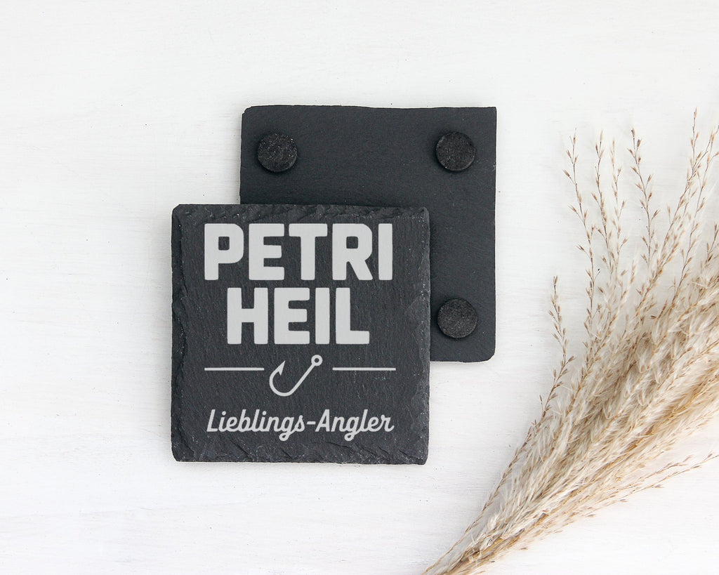 Schiefer Untersetzer Petri Heil Lieblings-Angler - Geschenk Für Fische – Bild 2