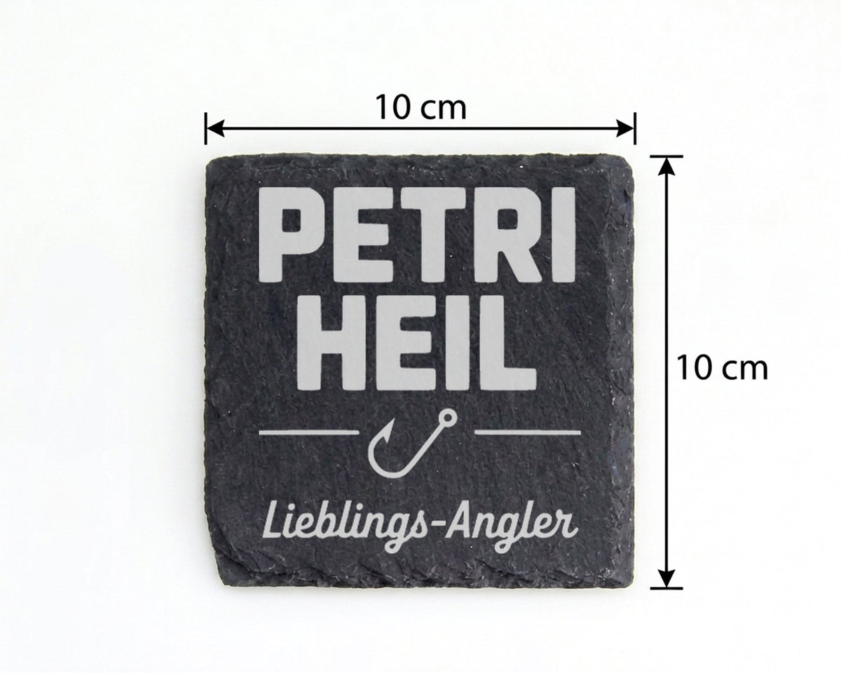 Schiefer Untersetzer Petri Heil Lieblings-Angler - Geschenk Für Fische – Bild 4