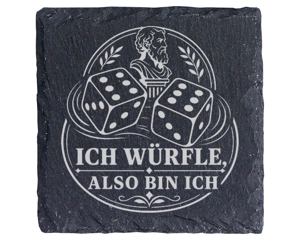 Schiefer Untersetzer Brettspiel Würfle also bin ich - Lustiges Geschen – Bild 1
