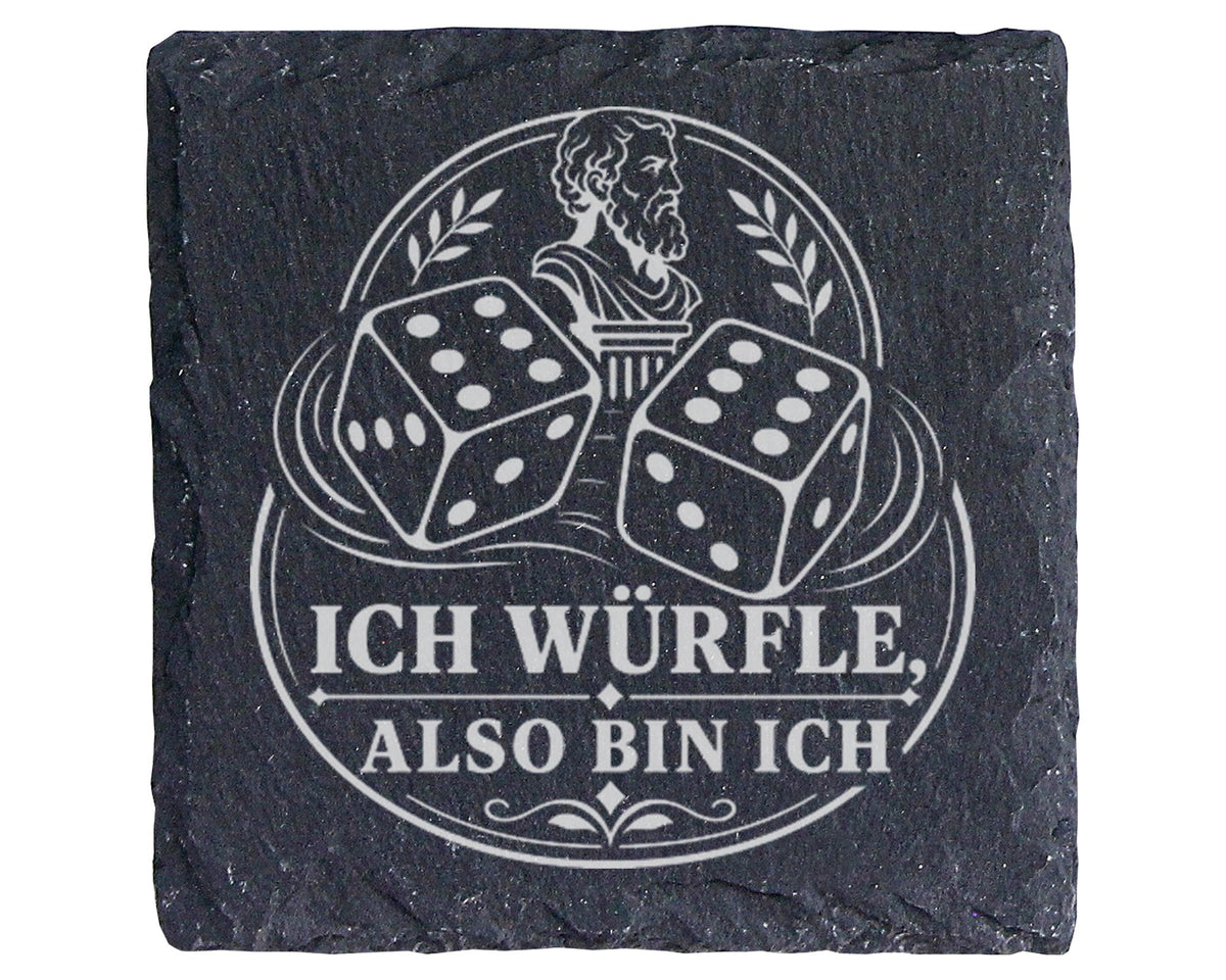 Schiefer Untersetzer Brettspiel Würfle also bin ich - Lustiges Geschen – Bild 1