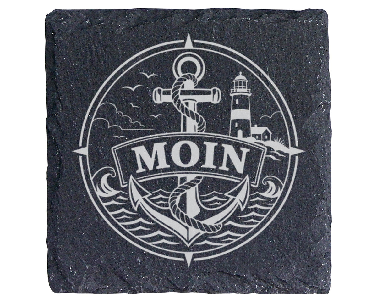 Schiefer Untersetzer Moin - Maritimes Geschenk für Norddeutsche & Nord – Bild 1