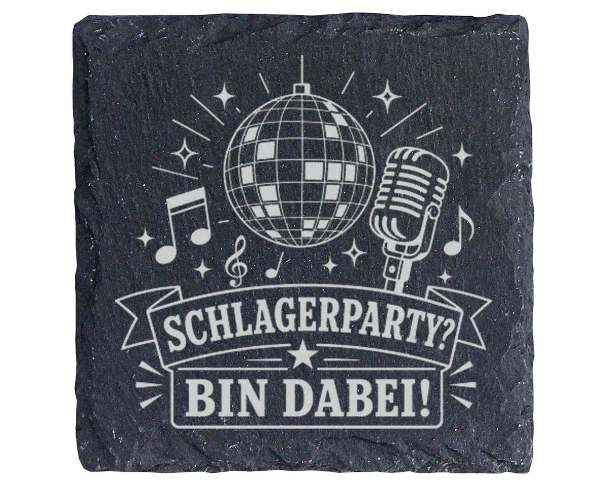 Schiefer Untersetzer Schlagerparty Bin dabei - Lustiges Geschenk für S – Bild 1
