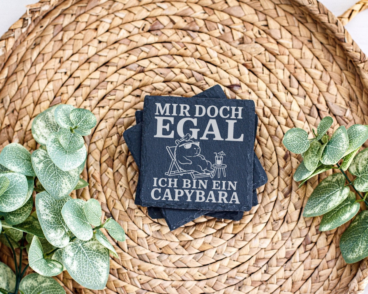 Schiefer Untersetzer Mir doch egal ich bin ein Capybara - Lustiges Ges – Bild 3