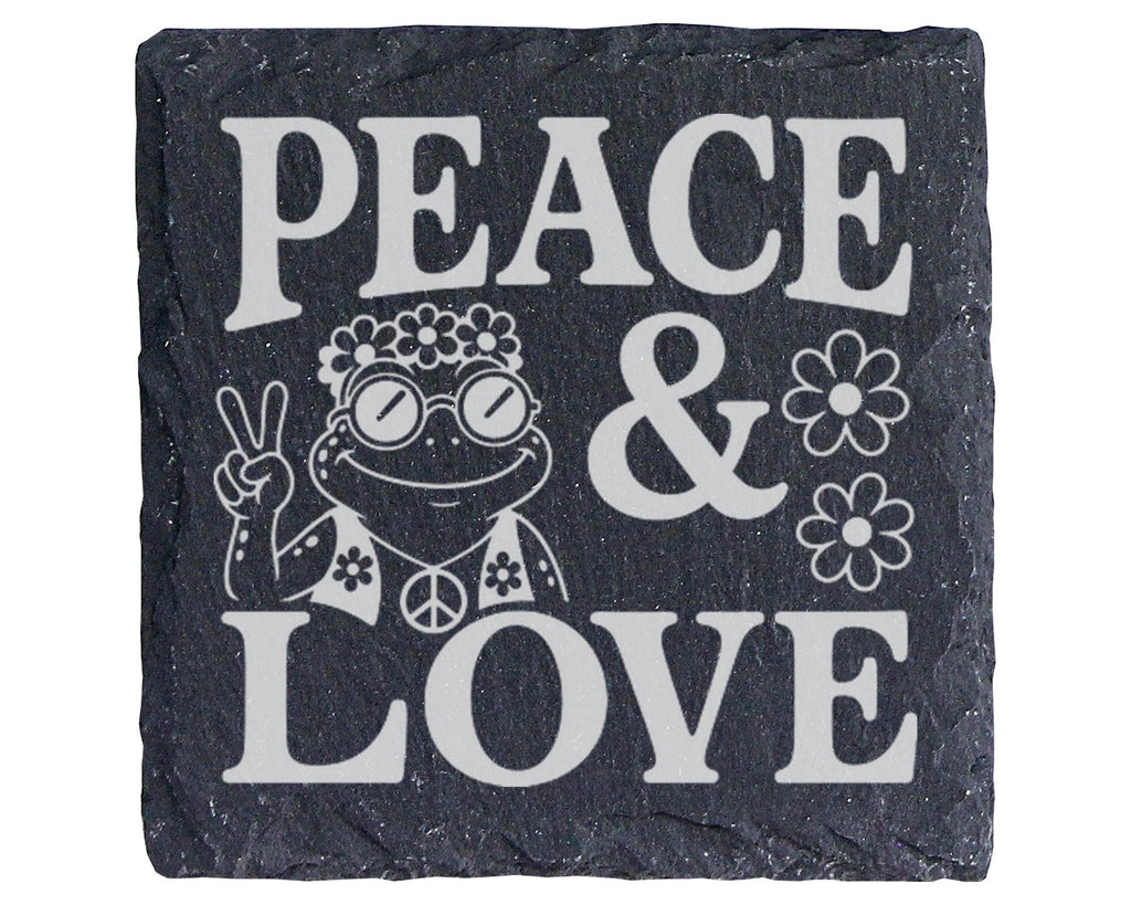 Schiefer Untersetzer Hippie Frosch Peace and Love - Retro Geschenk für – Bild 1