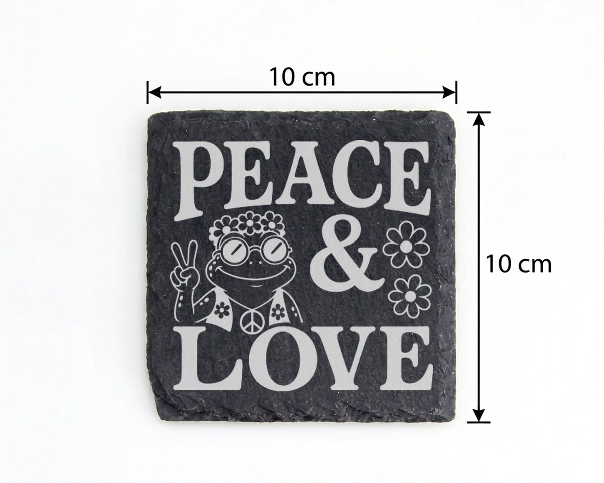 Schiefer Untersetzer Hippie Frosch Peace and Love - Retro Geschenk für – Bild 4