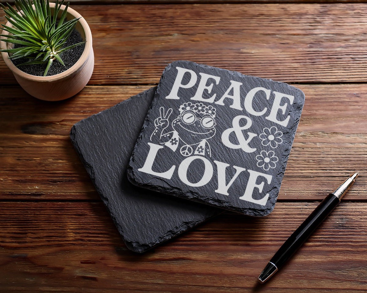 Schiefer Untersetzer Hippie Frosch Peace and Love - Retro Geschenk für – Bild 5
