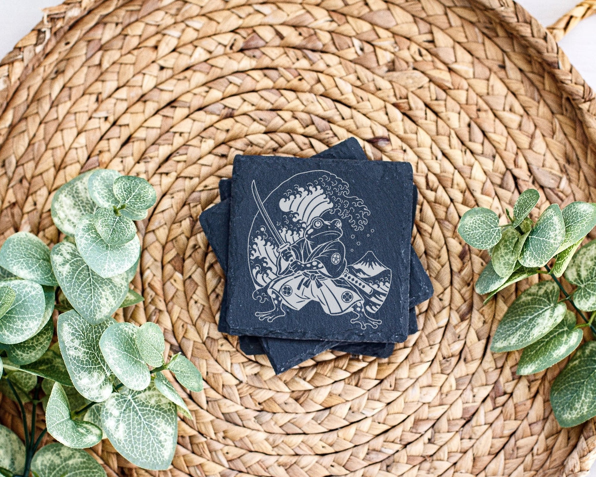Schiefer Untersetzer Samurai Frosch Japanische Welle - Geschenk für Ja – Bild 3