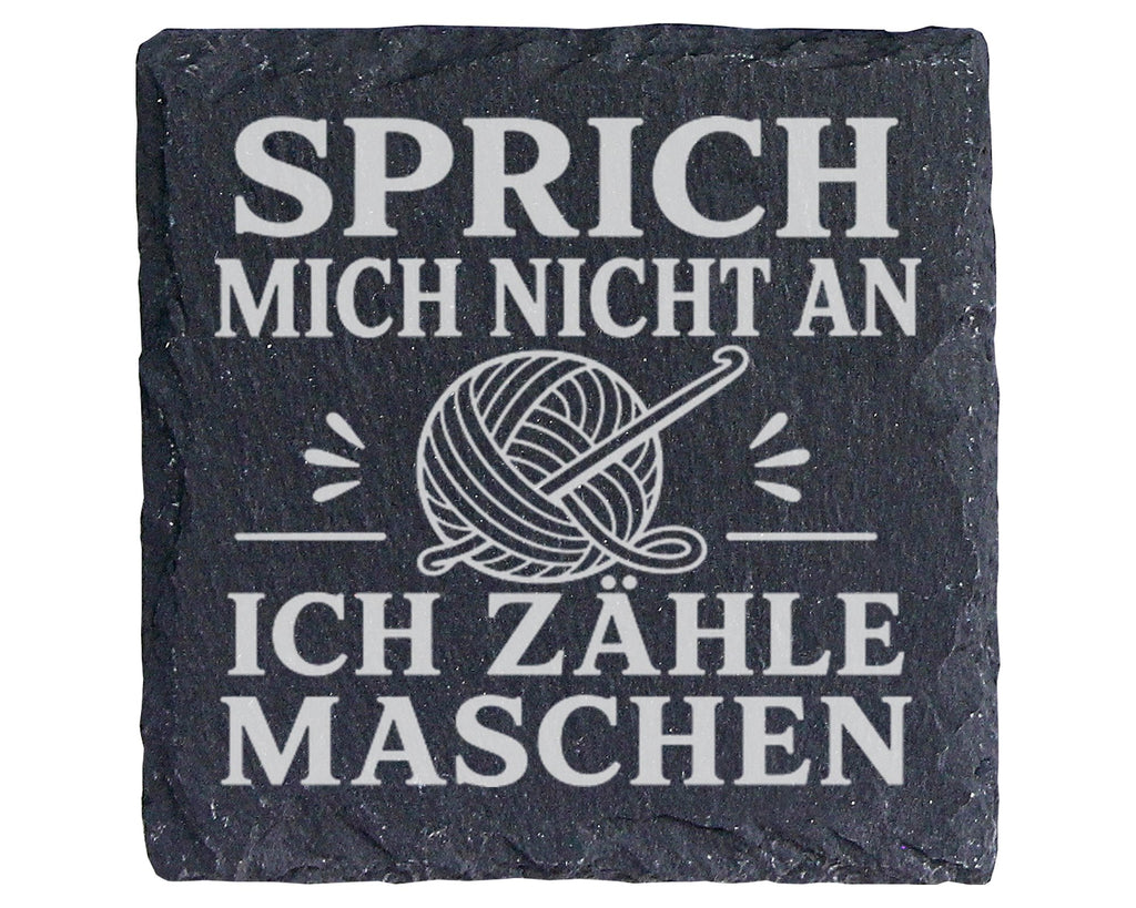 Schiefer Untersetzer Häkeln Sprich mich nicht an ich zähle Maschen - L – Bild 1