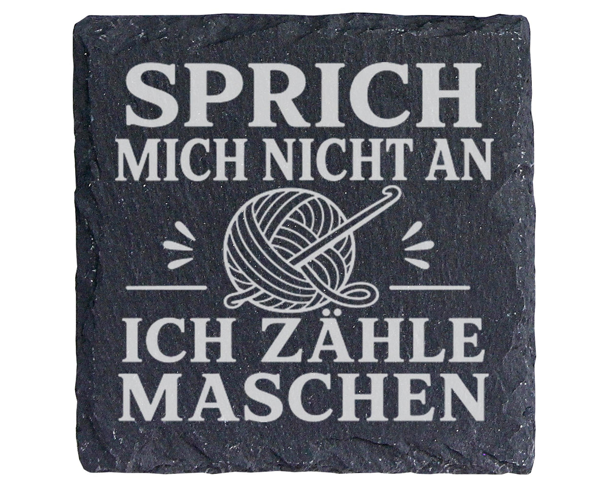 Schiefer Untersetzer Häkeln Sprich mich nicht an ich zähle Maschen - L – Bild 1