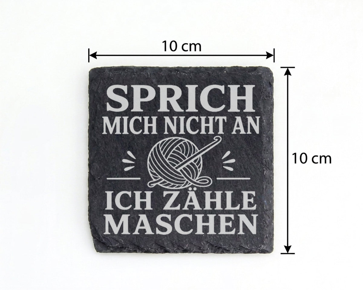 Schiefer Untersetzer Häkeln Sprich mich nicht an ich zähle Maschen - L – Bild 4