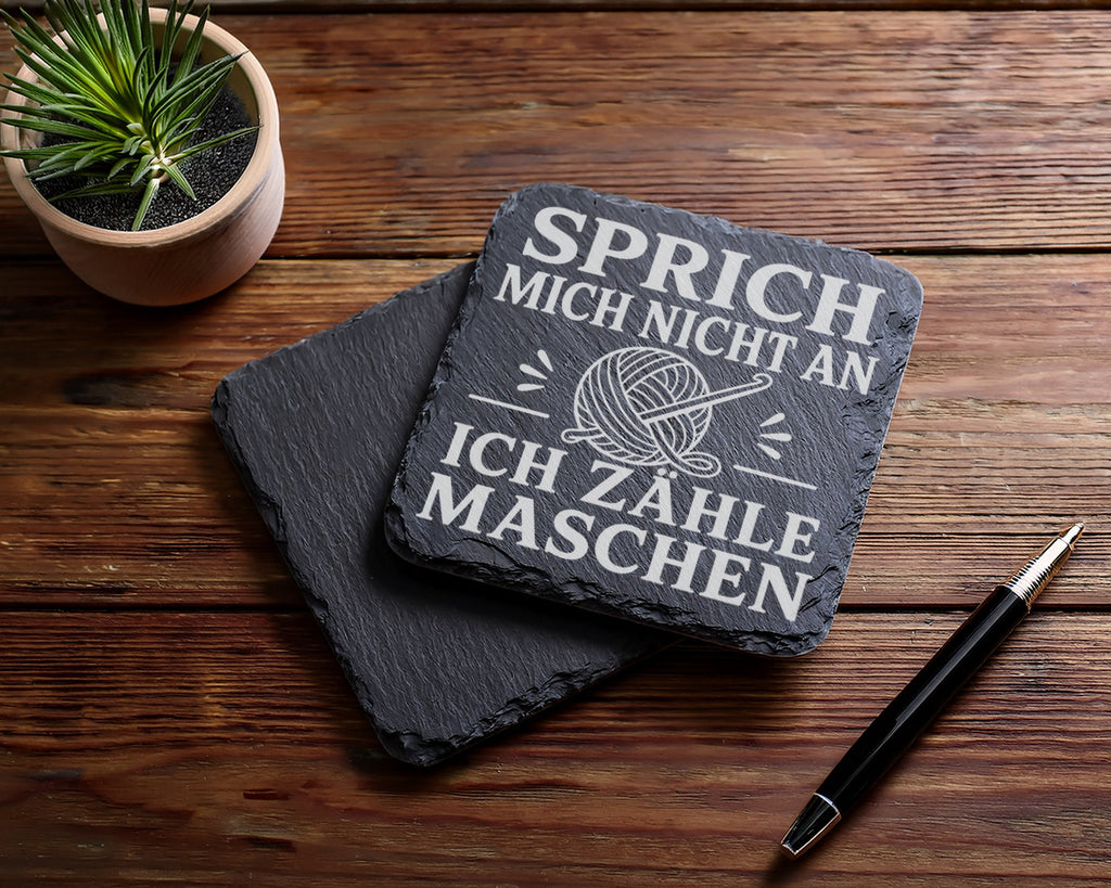 Schiefer Untersetzer Häkeln Sprich mich nicht an ich zähle Maschen - L – Bild 5