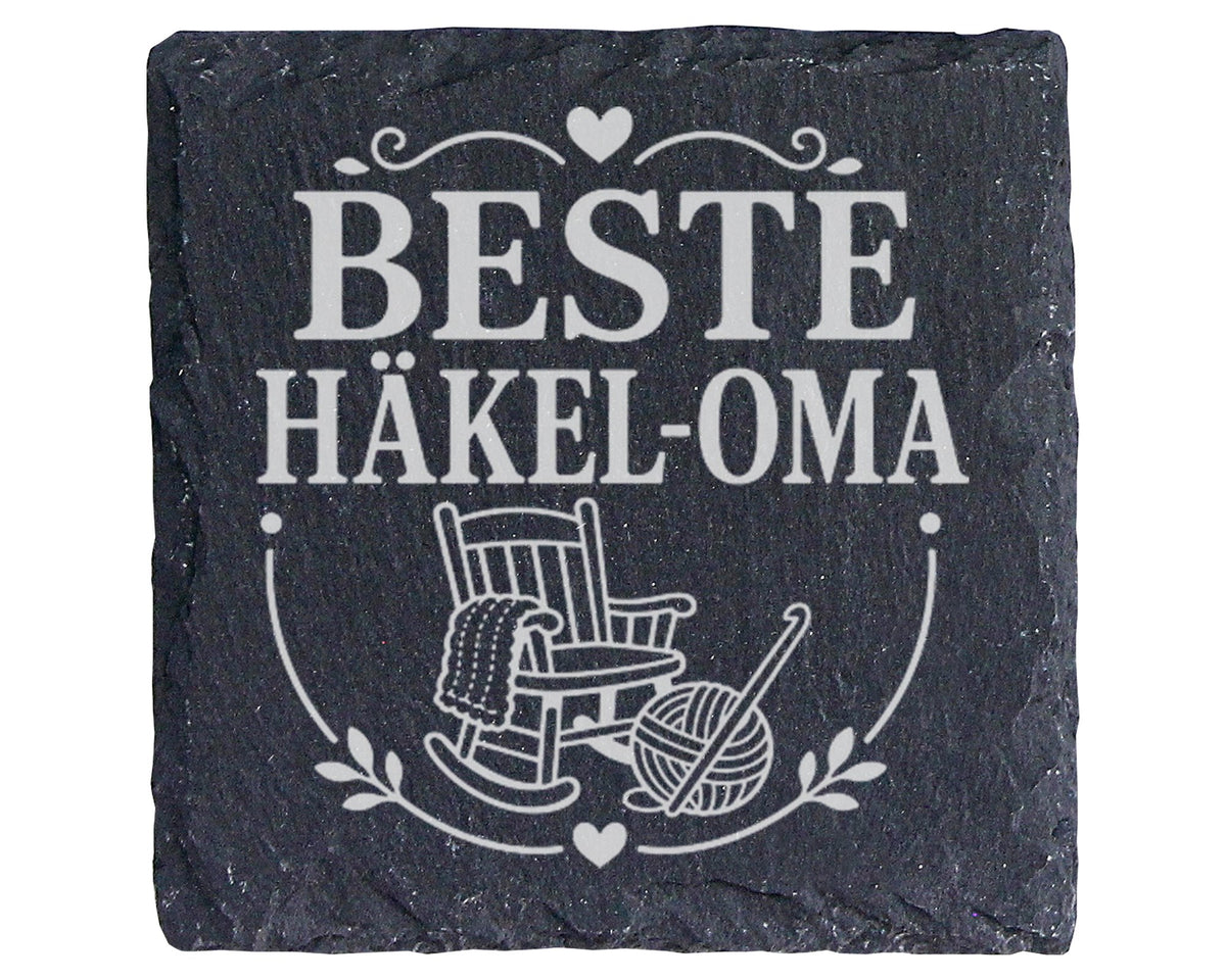 Schiefer Untersetzer Beste Häkel Oma - Geschenk für Großmutter zum Geb – Bild 1