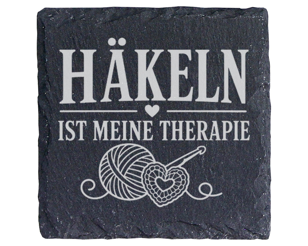 Schiefer Untersetzer Häkeln ist meine Therapie - Geschenk für Stricker – Bild 1