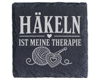 Schiefer Untersetzer Häkeln ist meine Therapie - Geschenk für Stricker – Bild 1