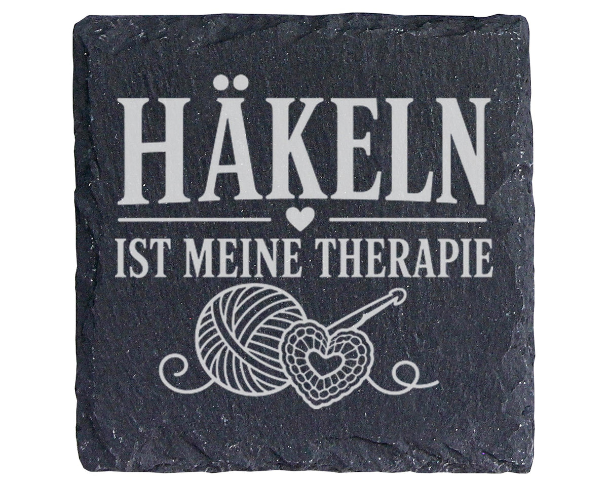 Schiefer Untersetzer Häkeln ist meine Therapie - Geschenk für Stricker – Bild 1