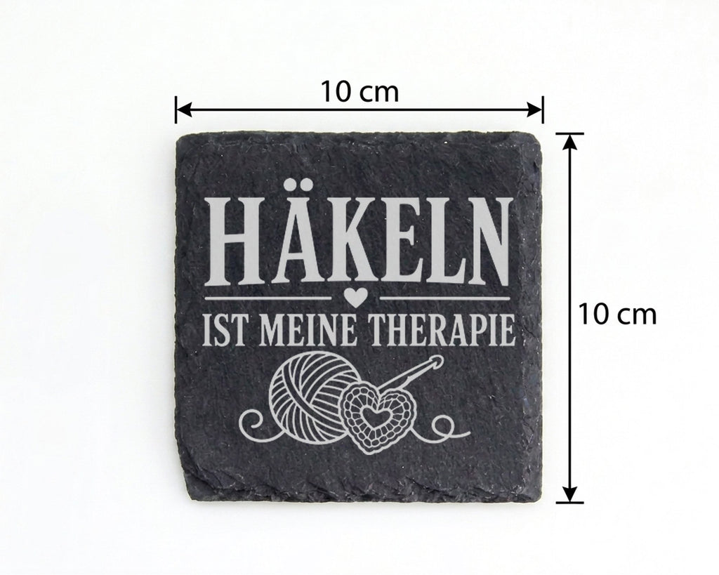 Schiefer Untersetzer Häkeln ist meine Therapie - Geschenk für Stricker – Bild 4