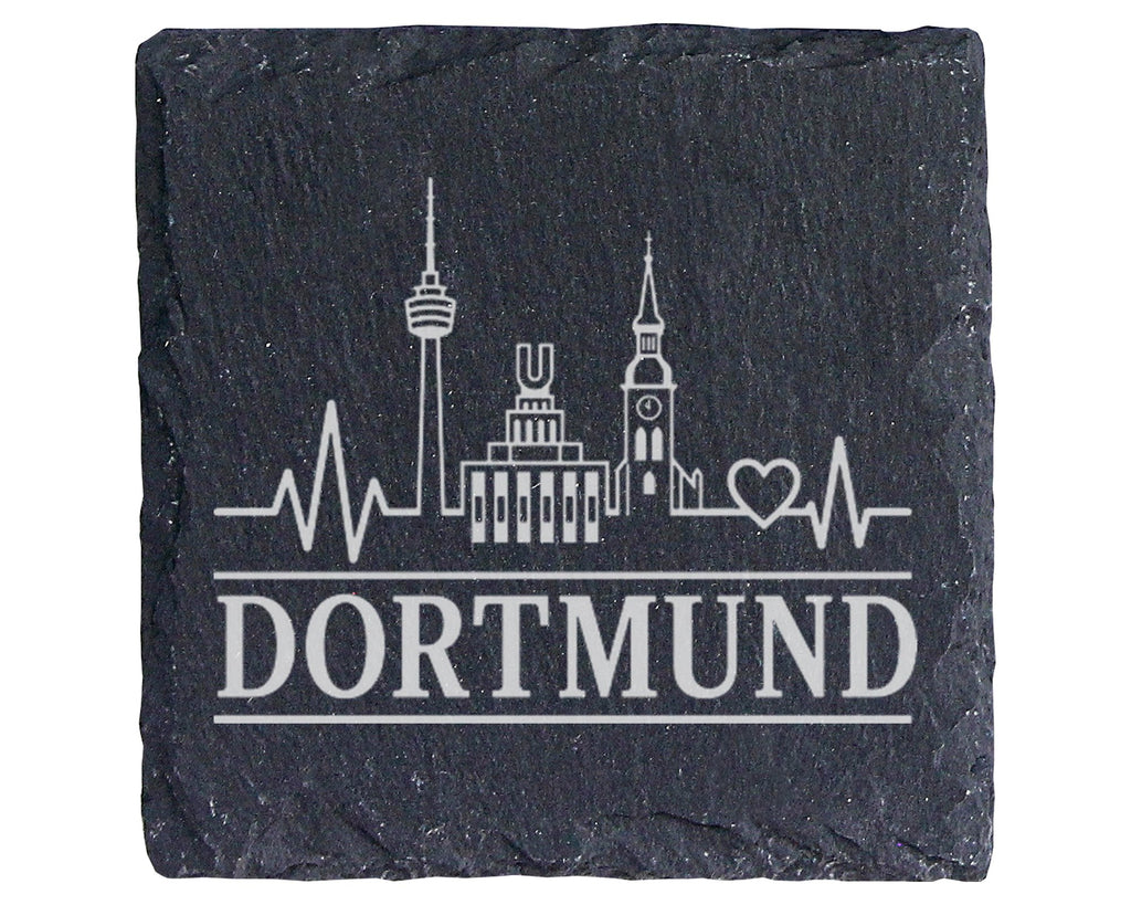 Schiefer Untersetzer Dortmund Skyline Herzschlag - Geschenk für Dortmu – Bild 1