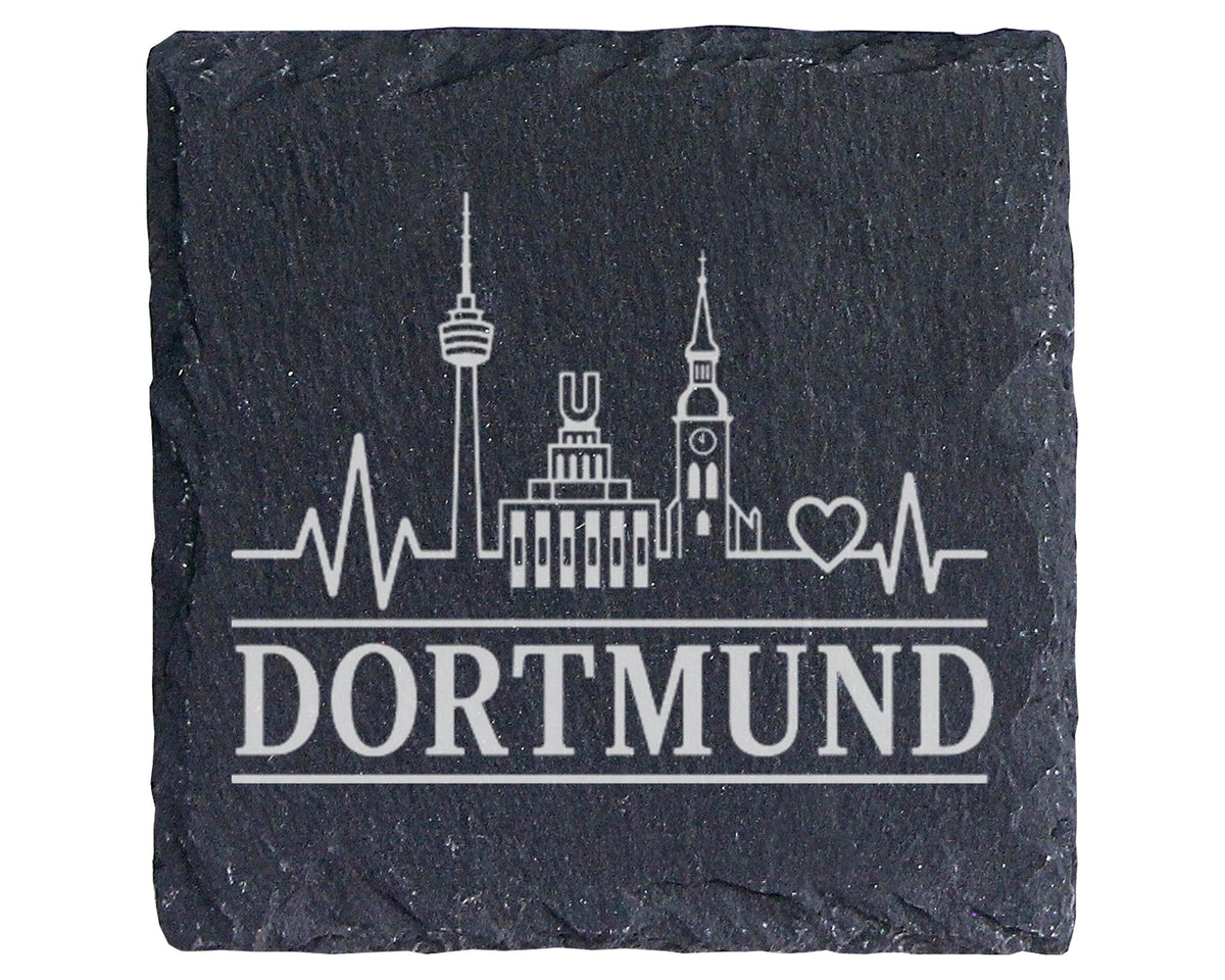 Schiefer Untersetzer Dortmund Skyline Herzschlag - Geschenk für Dortmu – Bild 1