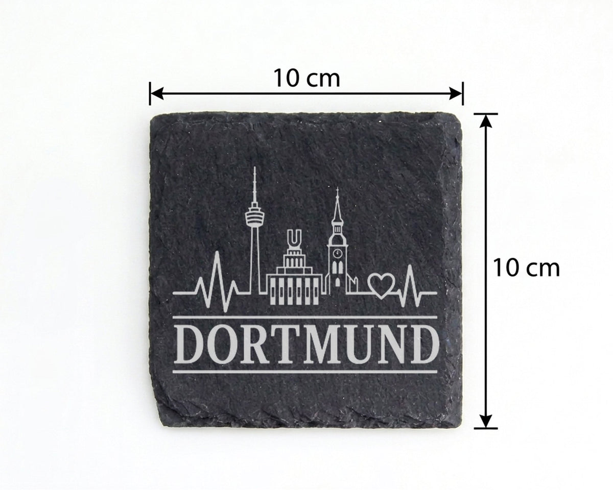 Schiefer Untersetzer Dortmund Skyline Herzschlag - Geschenk für Dortmu – Bild 4
