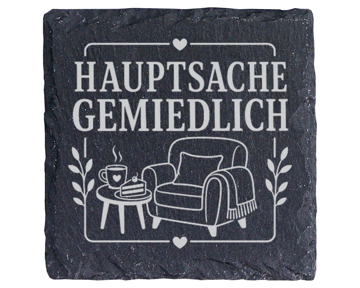 Schiefer Untersetzer Sachsen Hauptsache gemiedlich - Lustiges Geschenk – Bild 1
