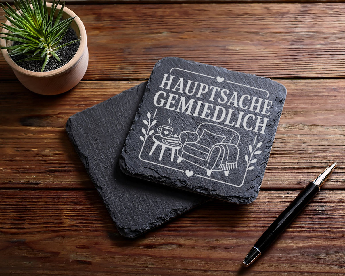 Schiefer Untersetzer Sachsen Hauptsache gemiedlich - Lustiges Geschenk – Bild 5